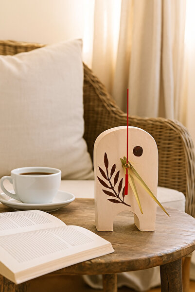 HİZ ART DECORATİON MASA SAATİ - AYAKLI MASA SAATİ - KREM KAHVERENGİ YAPRAK DE...