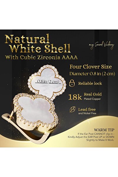 my Secret Victory Four Clover Earrings for Women, 18K Gold Plated with Mother of Pearl or Black Agate & Cubic Zirconia