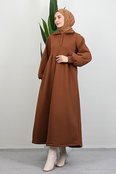 GİYZAMİLA Şevval Buttoned Dress Light Brown