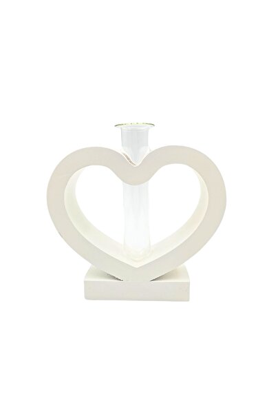 Gift Design Καρδιά-σχήματος θήκη/διακοσμητικό, με γυάλινο σωλήνα, MDF, 15x12 cm