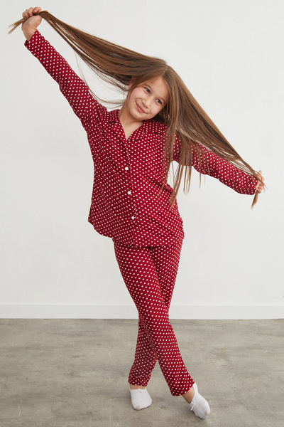 Fulla Moda Kalp Desenli Süet Kız Çocuk Pijama Takımı