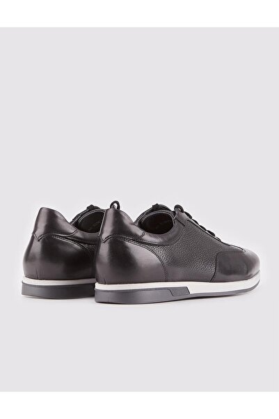 Cabani Men's Genuine Leather Rubber Sole Black Lace-Up Casual Shoes