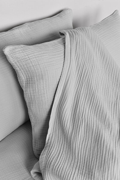 Setekshome Σετ Παπλωματοθήκης Μουσελίνας Διπλό Γκρι