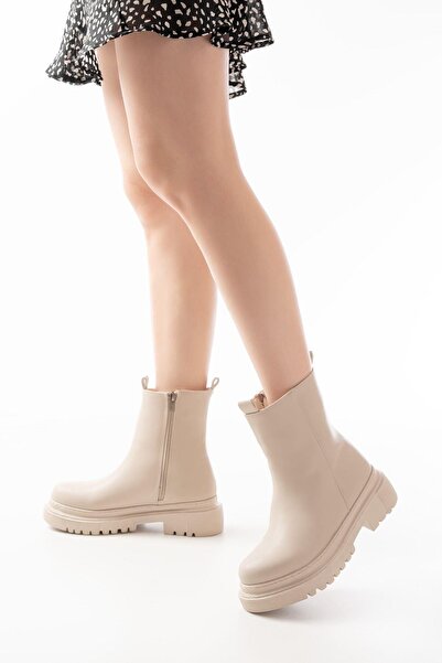 Aymood 812-2012 Beige Luna Zippered Daily Women's Boots