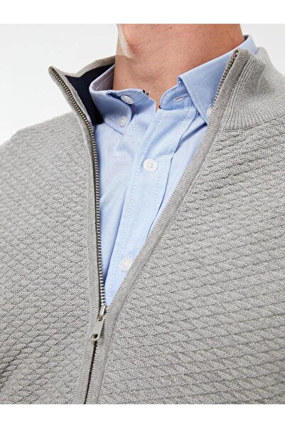 LC Waikiki SOUTHBLUE Gri Standart Kalıp Dik Yaka Erkek Triko Hırka