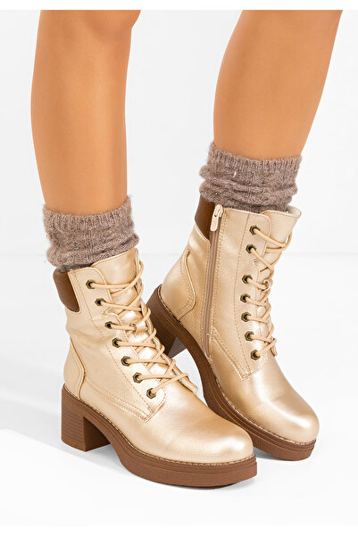 B T Shoes Celoria gold heeled boots