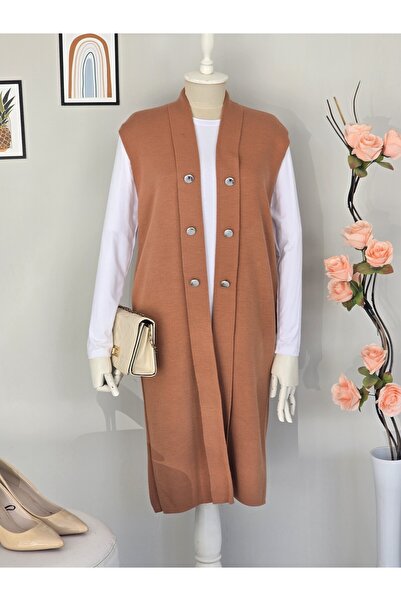 ENDAMIM Однотонна довга трикотажна жилетка з ґудзиками