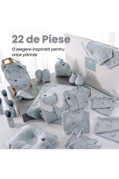 ömya Set Cadou Nou Nascut 22 Piese Bumbac 100% Pentru Bebelusi Baieti, Haine Moale Si Confortabile Cu Man