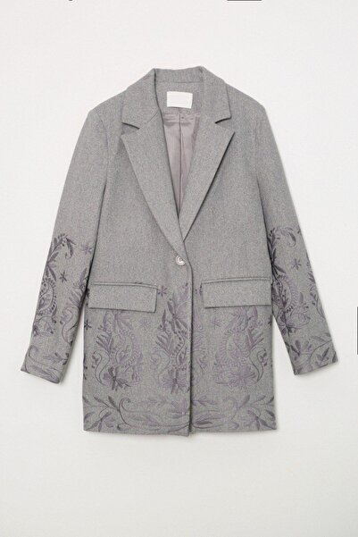 Lavanta Tekstil Embroidery Detailed Lined Stamp Coat