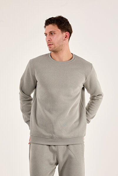 Pavotti Erkek 3 İp Bisiklet Yaka İçi Polarlı Sweat (Puf Kumaş)