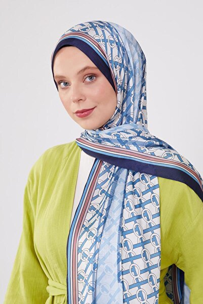 Levidor Lacivert Şeritli Halka Desen Brand Şal