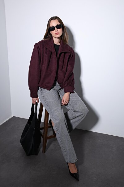 Antioch Burgundy Suede Look Bomber Women's Jacket