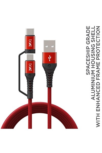 BOAT Deuce 300 2 in 1 Type-C & Micro USB, 1.5m Length Tangle-Free, Fast Charging Cable
