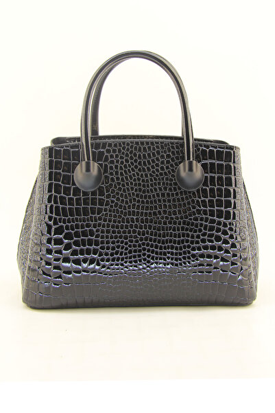 HNB Γυναικεία τσάντα χεριού και ώμου από μαύρο λουστρίνι με σχήμα κροκόδειλου