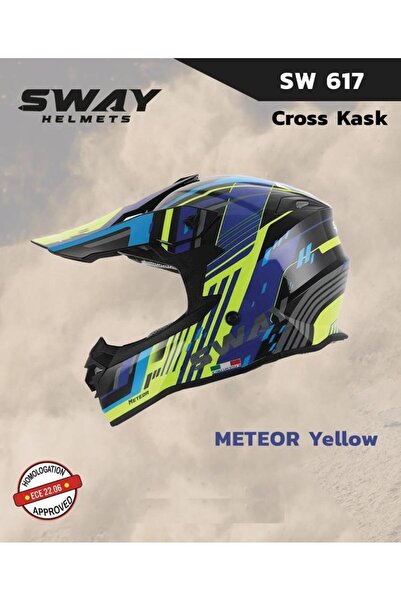 Sway Meteor Full Face Tam Korumalı Kask (L/59-60cm) Sarı - Mavi