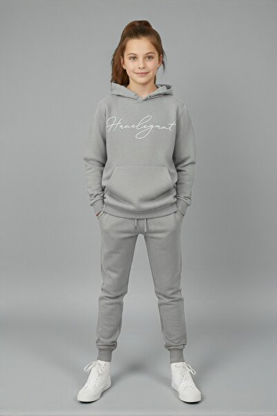 han elegant 6-Piece Hooded Kangaroo Pocket Writing Printed Unisex Children's Tracksuit Set