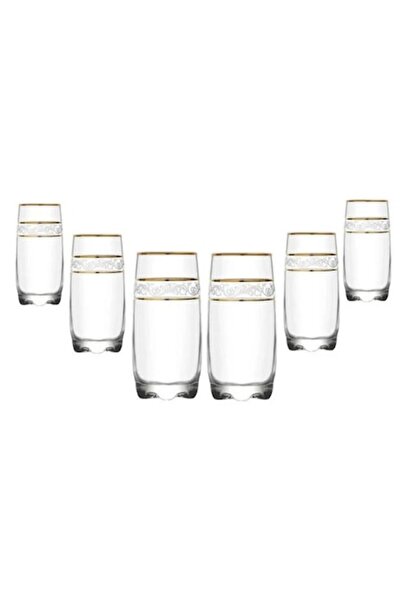 LAV Adora Gold Long Drink Glasses, Set of 6, 390 ml, Elegant Glass with Gold Details
