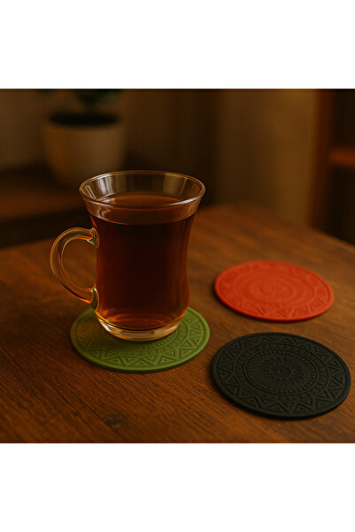 BOHEM طقم من 6 قطع من حاملات الأكواب المصنوعة من السيليكون المزخرف - أخضر، أح...