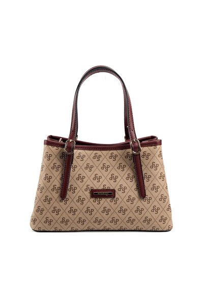 Silver Polo Koyu Bej - Bordo SP1252 Kadın El Çantası