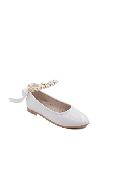 Pabuçland Girl's Ballerina Flats with Orthopedic Insole and Bow Detail on the Back and Pearls