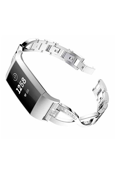 Edman Luxury Metal Strap for Fitbit Charge 3, Silver