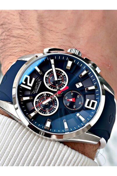 Quantum Functional Navy Blue Color 10 Atm Water Resistant Silicone Cord Steel Case Men's Wristwatch 1076.399Mr