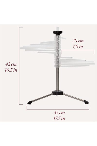 Gourmeo Pasta drying rack, 14 extendable rods, Stainless steel, Foldable, Capacity 2 kg, Non-slip base