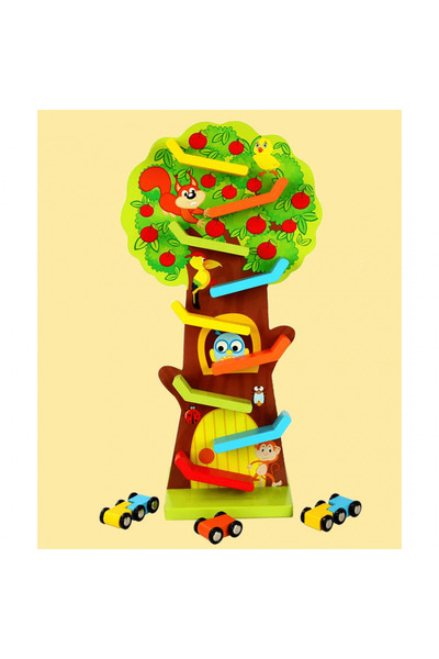 RCO Wooden squirrel track in the shape of a tree, with 3 cars, 9 ramps, 37 cm high - Squirrel T