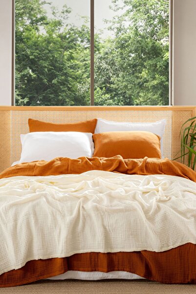 MYLASA HOME Müslin Yatak Örtüsü Ultra Yumuşak Yüksek Kaliteli 4 Kat Muslin Pike (Tek Kişilik (240x280 cm)