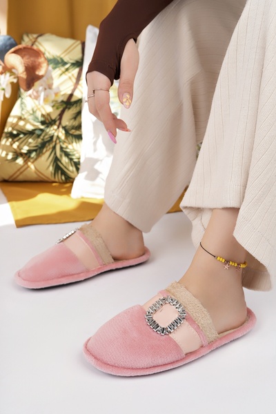 Modafırsat Kadın Ev Terliği Peluş Yıkanabilir İçi Yünlü Kürklü Terlik Misafir Çeyiz Bohça Gelin Terliği