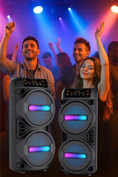 Zineets Siyah Kablosuz Işıklı Bluetooth Speaker Hoparlör Ses Bombası Fm Radyo 90 Db Sd Kart Aux Usb Girişli
