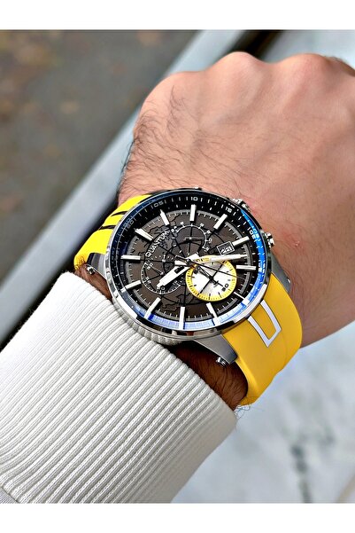 Quantum Functional Yellow Color 10 Atm Water Resistant Silicone Cord Steel Case Men's Wristwatch 560.651Mr