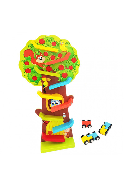 RCO Wooden squirrel track in the shape of a tree, with 3 cars, 9 ramps, 37 cm high - Squirrel T
