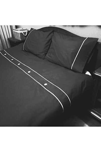 Casa Bucuriei King double bed linen set, Casa Bucuriei, piped model, 4 pieces, black/white, 100% cotton