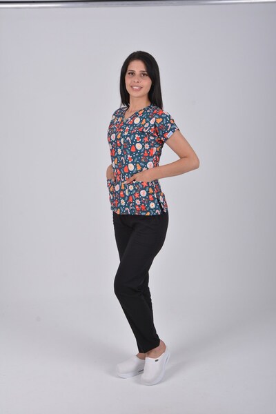 Nur Medikal Giyim Set de uniforme unisex cu modele de Crăciun pentru medic, asistentă, profesor, bucătar