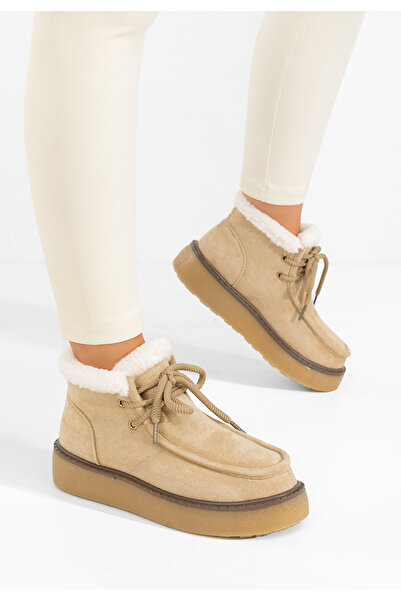 B T Shoes Novira beige platform boots
