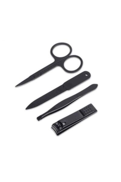 Edman 4-piece nail kit with nail clipper, file, tweezers and scissors, -leather pouch, Gray
