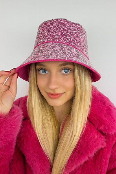 TAKIŞTIR Fuchsia Color Stone Detailed Design Hat