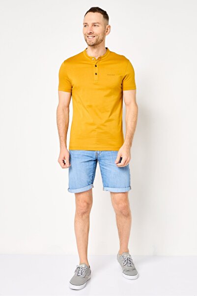 Levi's Levis x Redloop Men Henley Neck Short Sleeve Brand Logo T-Shirt, Mustard