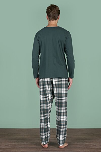 OMODAM Men's Long Sleeve Collared Buttoned Single Jersey Combed Cotton Pajama Set (100% Cotton)