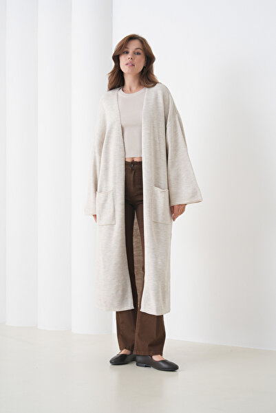 MAMAYAGA Maxi Length Long Sleeve Pocketed Sporty Stylish Knitwear Jacket Suitable for Women's Hijab