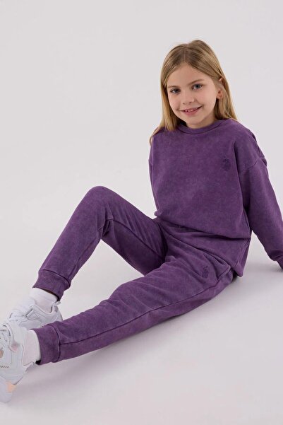 U.S. Polo Assn. U.S. Polo Assn. Waiter Girl Child Purple Thick 3 Thread Fabric Long Sleeve Elastic Sweatpants Suit