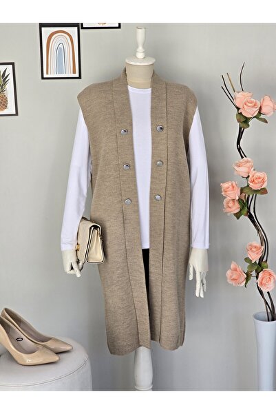 ENDAMIM Однотонна довга трикотажна жилетка з ґудзиками