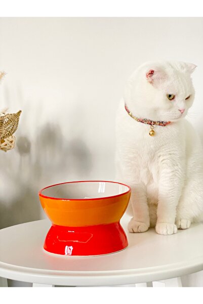 stilinbu Seramik Kedi ve Köpek Mama Su Kabı Luna Model (TURUNCU-SARI)