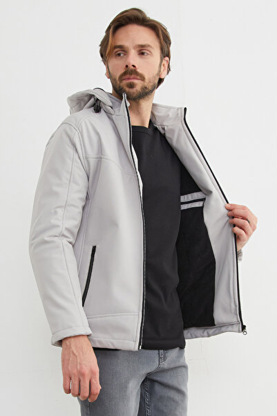 Fulla Moda Outdoor Yazı Baskılı Fermuarlı Dalgıç Kumaş Mont