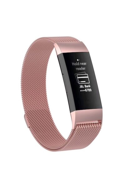 Edman magnetic metal strap for Fitbit Charge 3/4, size S, Rose Pink