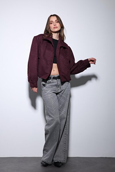 Antioch Burgundy Suede Look Bomber Women's Jacket