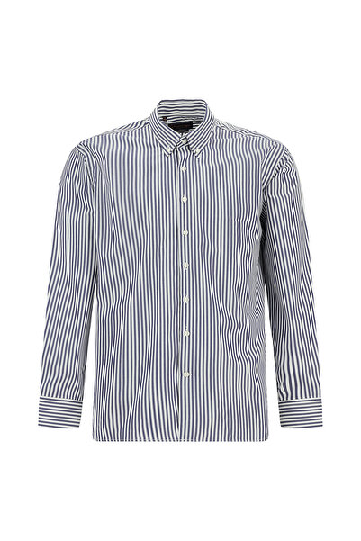 Abdullah Kiğılı Long Sleeve Regular Fit Button-Down Collar Striped Cotton Shirt