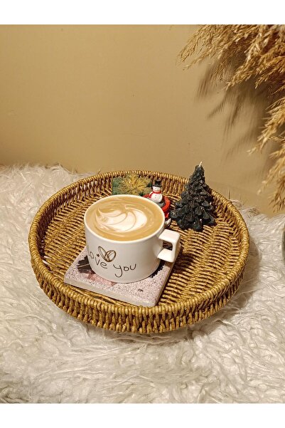 Paganca Wicker Rattan Footed Tray Serving Tray Round