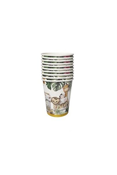 Flippy Paper Party Cups, Set of 10, Safari Animals, 230 ml, Multicolor